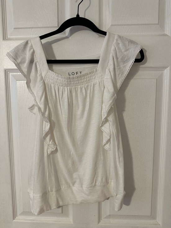LOFT Tops - LOFT White Ruffle Strap Tank Top